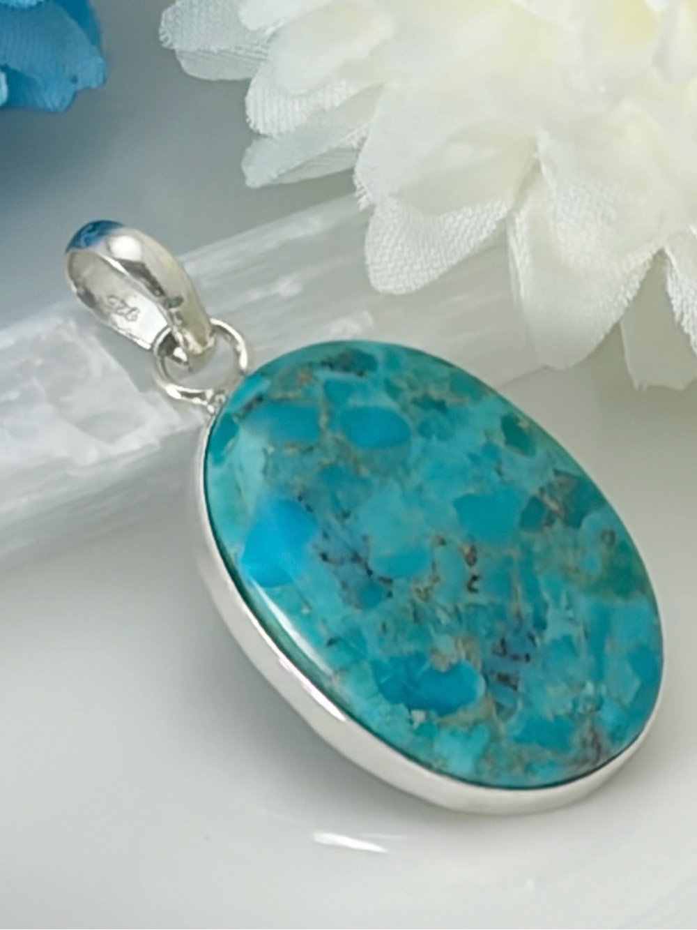 Sterling Silver 925 Kingman Mohave Turquoise Pendant Chunky Oval New Southwest
